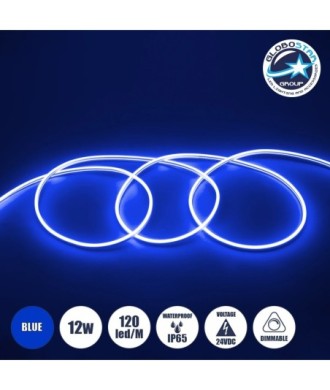 GLOBOSTAR® NEOVALE 70565 Ταινία Neon Flex LED 12W-m 600lm-m 120° DC 24V Αδιάβροχο IP65 120 x SMD2835 Chip-m Μπλε Dimmable - Sanan SMD Chip - Μ100 x Π0.8 x Υ1.6cm - 3 Χρόνια Εγγύηση